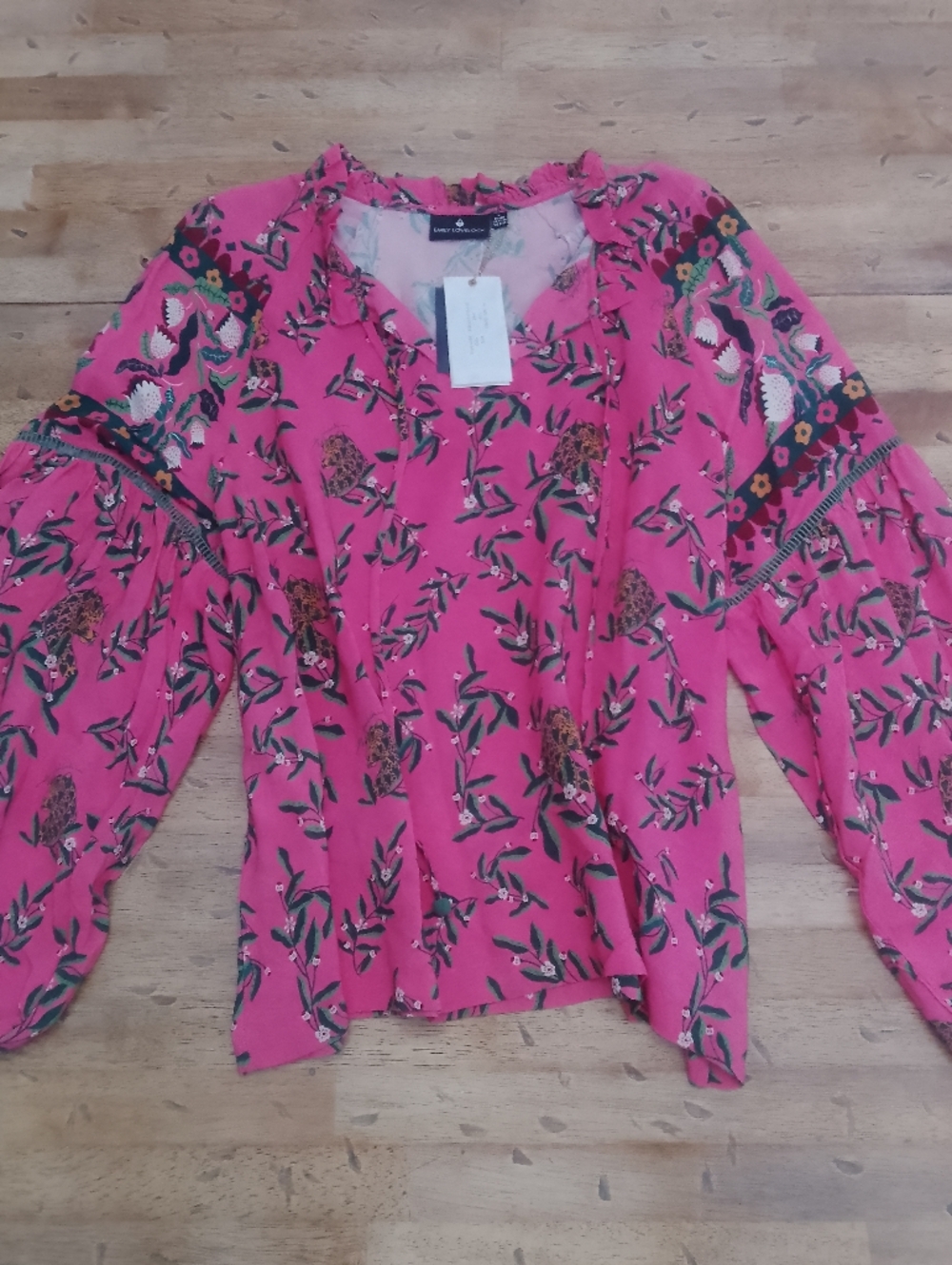 Emily Lovelock Bright Pink Floral/Animal Button-Front Top